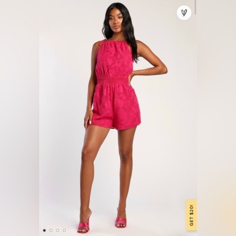 NWT‎ Lulu's Here for the Fun Magenta Burnout Floral Jacquard Romper